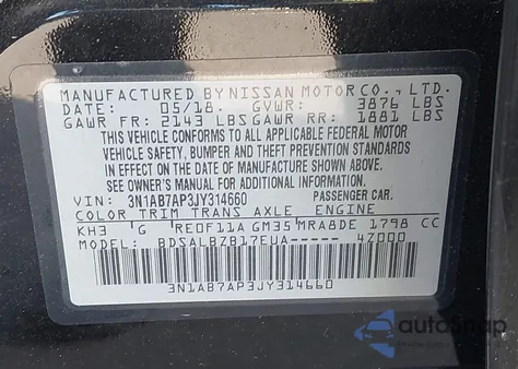 2018 Nissan Sentra S from USA, damaged, VIN 3N1AB7AP3JY314660